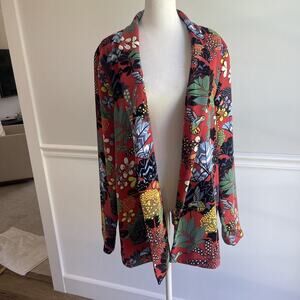 Catherines XL Cardigan Blazer XL Open Front FLoral Hummingbird Stretch Collar